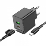 Сетевой адаптер питания BOROFONE BAS14A PD 20W QC 3.0 + кабель Type-C-Type-C (черный)