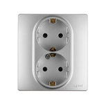 Розетка двойная с заземлением со шторками в сборе 16А 250В алюминий ETIKA Legrand