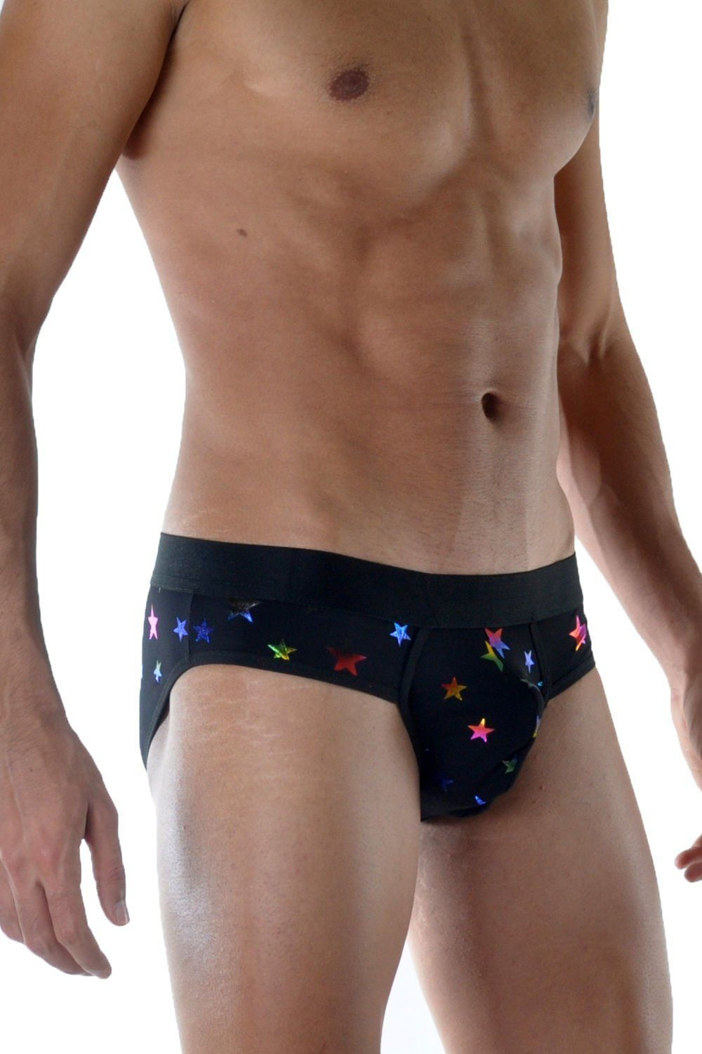 Мужские трусы-слипы с разноцветными блестящими звездами (Размер: L) (Цвет: черный)