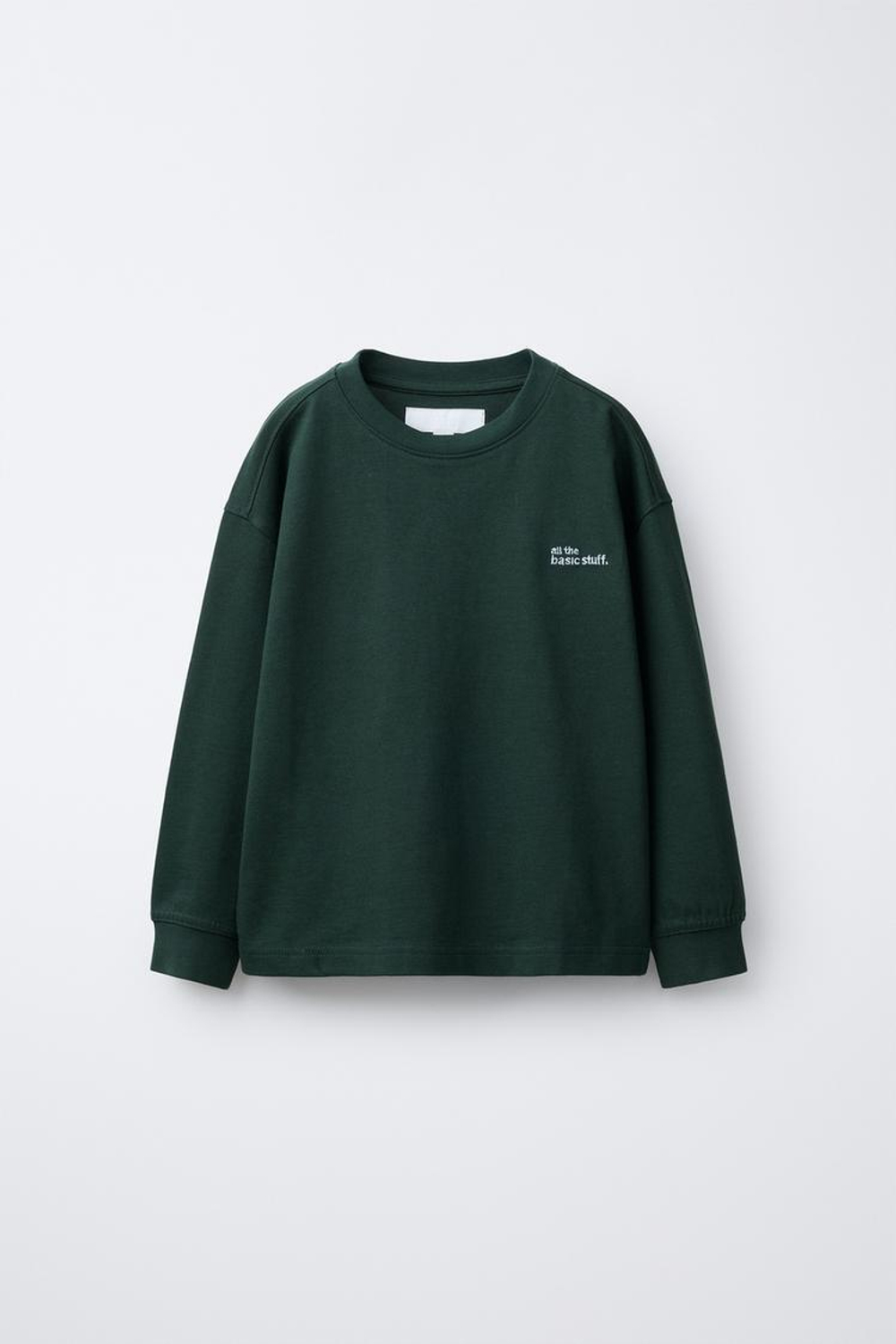 ZARA ФУТБОЛКА HEAVY WEIGHT С ВЫШИТОЙ НАДПИСЬЮ, БУТЫЛОЧНО-ЗЕЛЕНЫЙ