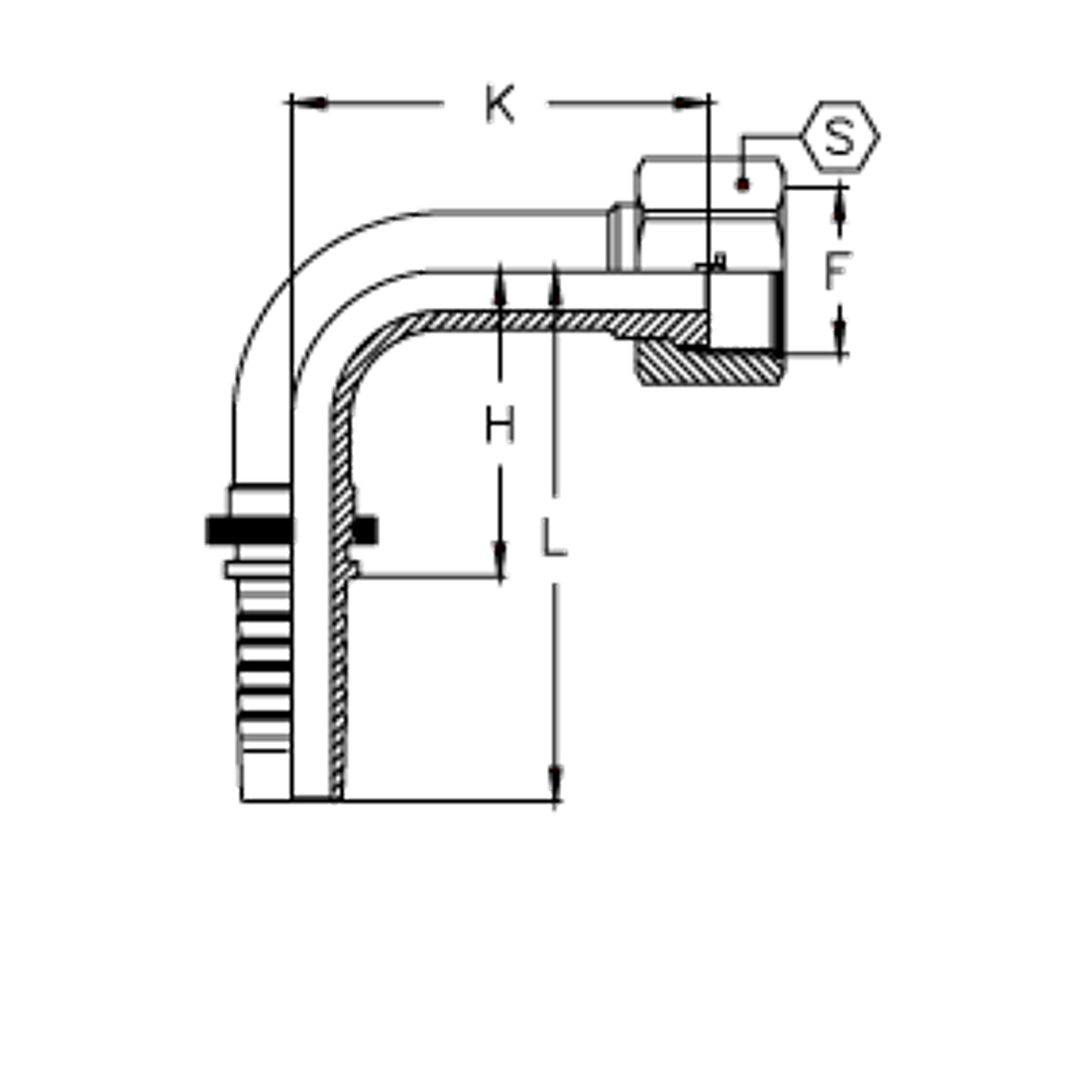 Фитинг DN 38 ORFS (Г) 2 (90) CS (удлинен. К=155)