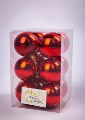 Набор пластиковых шаров Вероника 60 мм., красный глянцевый, 12 шт., ЕлкиТорг (150214)