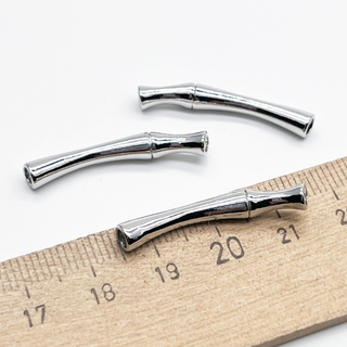 Бусина Бамбук, цвет серебро (родий), размер около 30*4 мм, цена за 1 шт