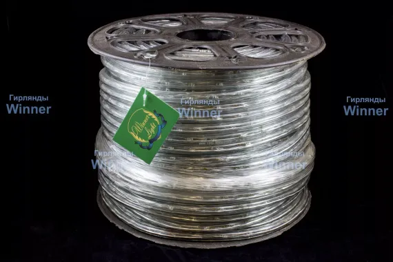 Дюралайт круглый Ø 13 мм., 220V, 3-жилы, холодные белые LED лампы 32 шт на 1 м., бухта 100 м, силикон, Winner (05.100.13.32W)