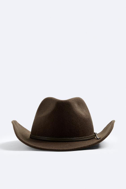ZARA ШЛЯПА В КОВБОЙСКОМ СТИЛЕ С ЛЕНТОЙ, КОРИЧНЕВЫЙ