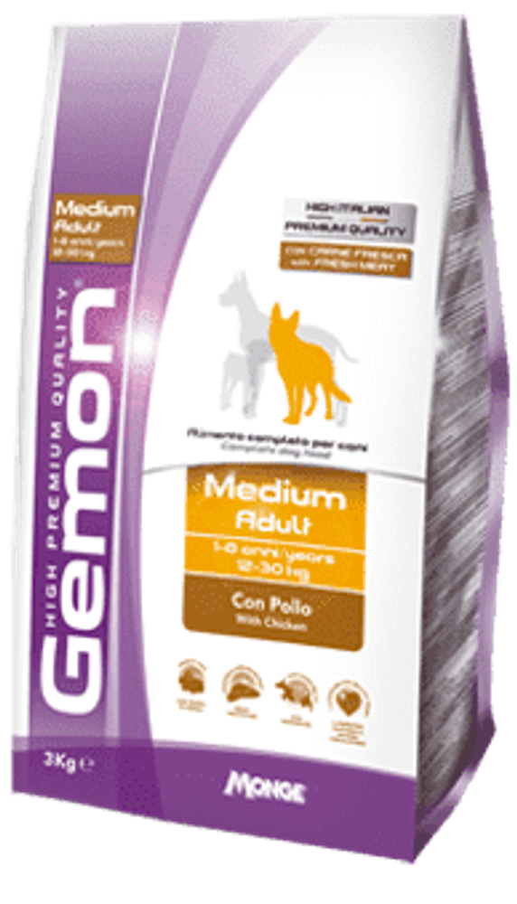 Gemon 15кг Dog Medium корм для взрослых собак средних пород с курицей