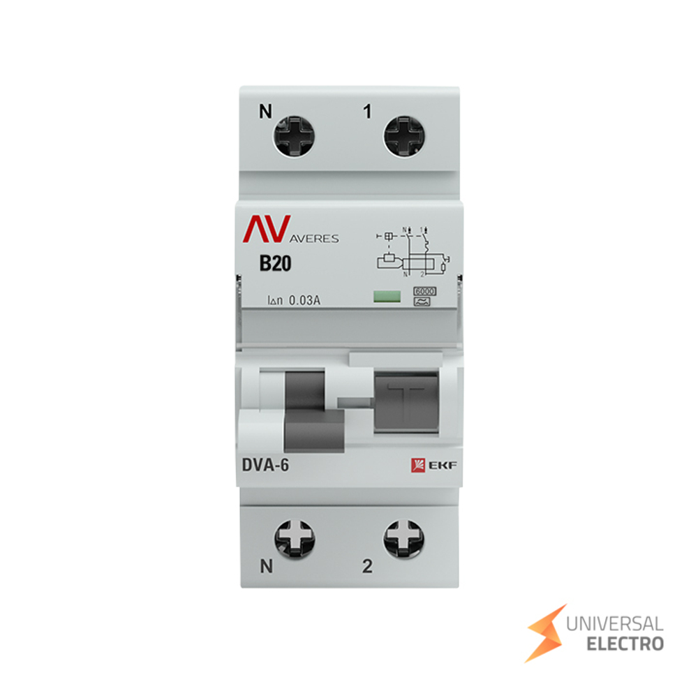 Дифференциальный автомат DVA-6 1P+N 20А (B) 30мА (A) 6кА EKF AVERES