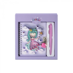 Блокнот в футляре 17,5 см * 19,5 см , гребень, Alingar, ламинация, ручка, замочек, 45 л., клетка, "Фея-принцесса", сиреневый