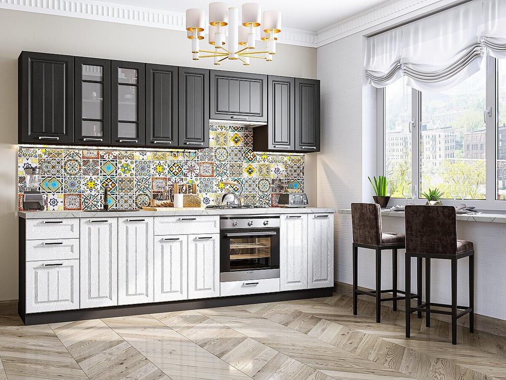 Прямая модульная кухня Прага-02 Венге Премиум/Белое дерево - Graphite 2140*2800*600