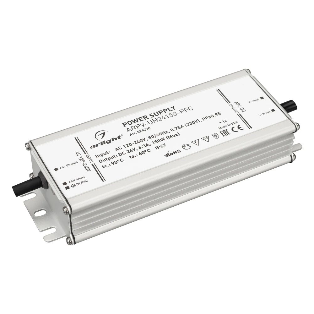 Блок питания ARPV-UH24150-PFC (24V, 6.3A, 150W) (Arlight, IP67 Металл, 7 лет) 024270