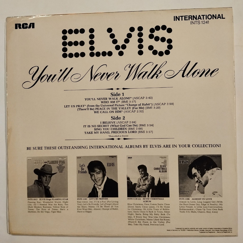 Винтажная виниловая пластинка LP Elvis Presley You ll Never Walk Alone (Germany 1971)
