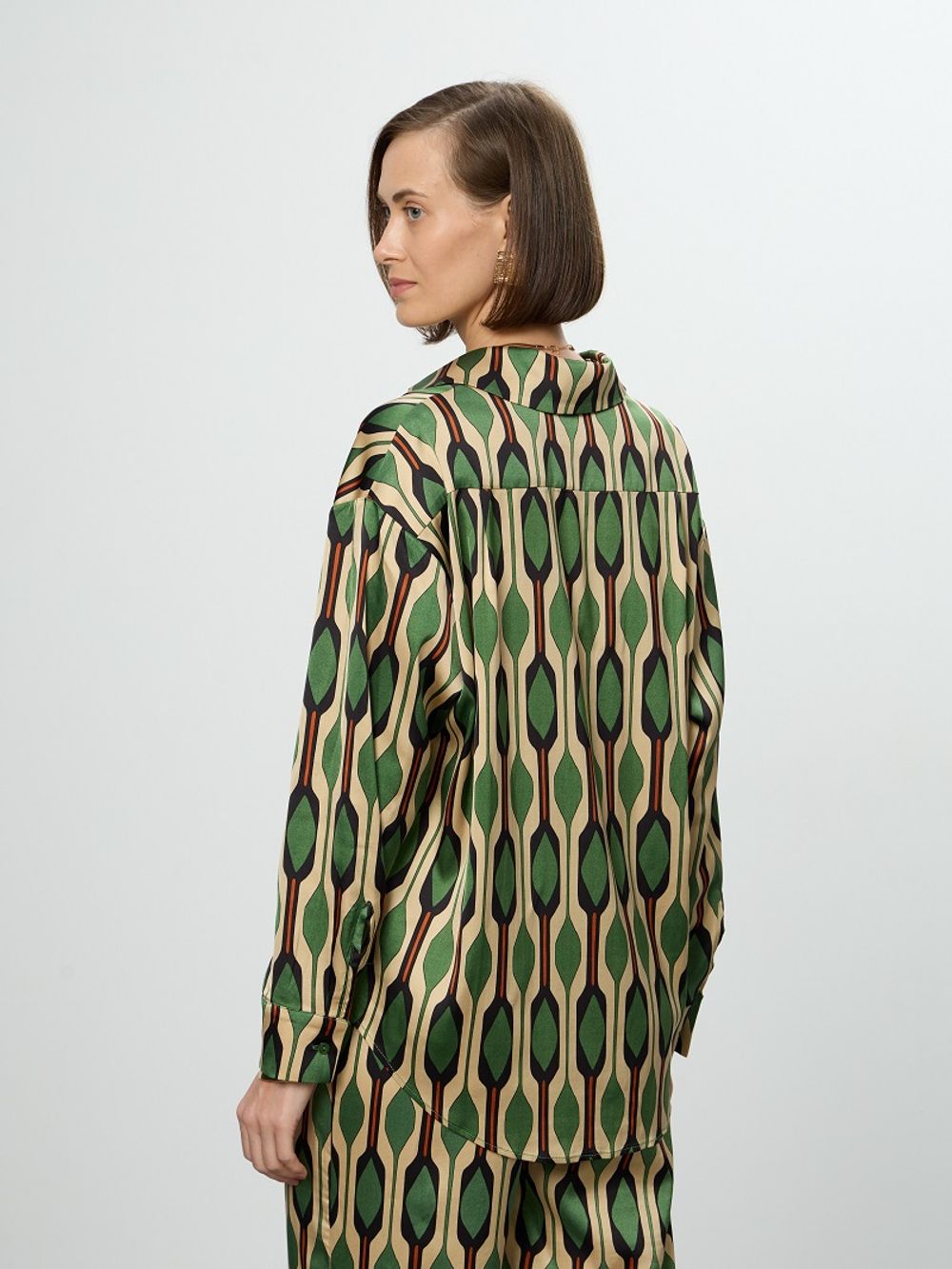 Рубашка Хельсинки зеленый принт вискоза