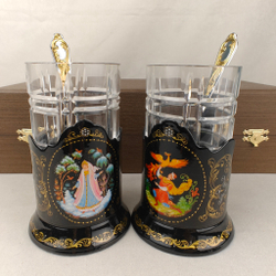 Чайный набор подстаканников "Русские сказки" (ручная роспись Палех) №21