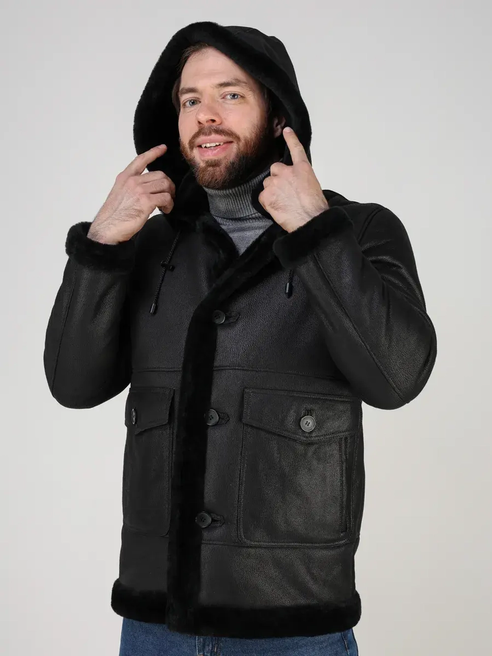 Дубленка зимняя куртка натуральная с капюшоном