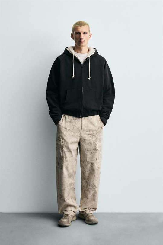 ZARA БРЮКИ-КАРГО STRAIGHT FIT, СЕРО-БЕЖЕВЫЙ