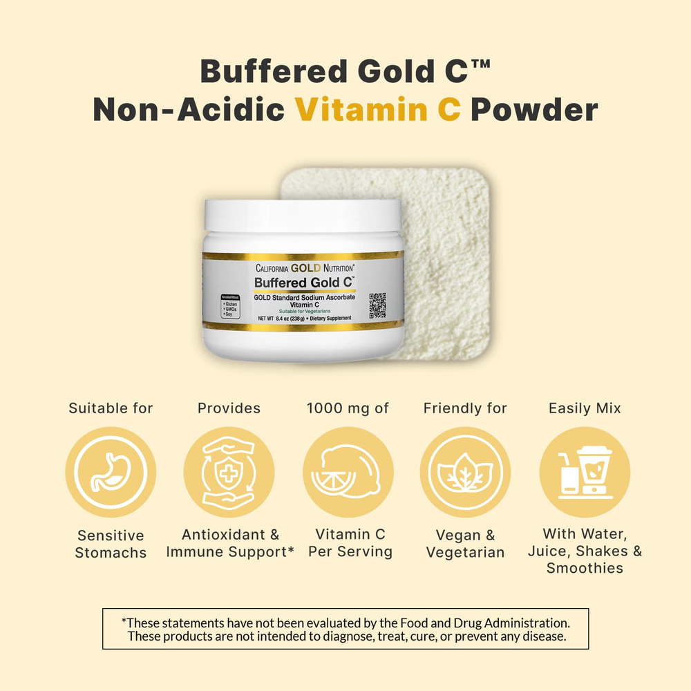 California Gold Nutrition, Buffered Gold C®, некислый витамин C в порошке, аскорбат натрия, 238 г (8,4 унции)