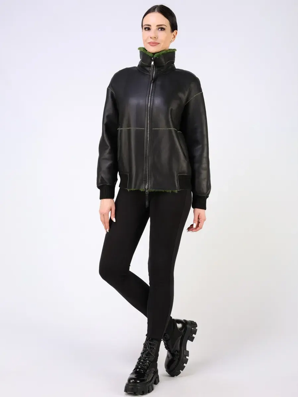 Двусторонняя дубленка зимняя шуба укороченная