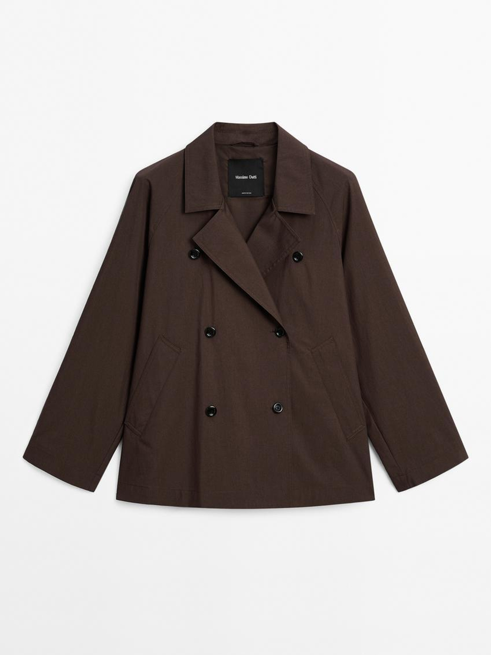 Massimo Dutti Тренч из смесового хлопка с декоративной деталью сзади, бургунди