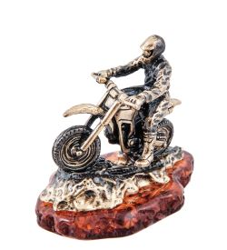 Народные промыслы AM-3958 Фигурка «Мотоциклист Питбайк кросс» (латунь, янтарь)