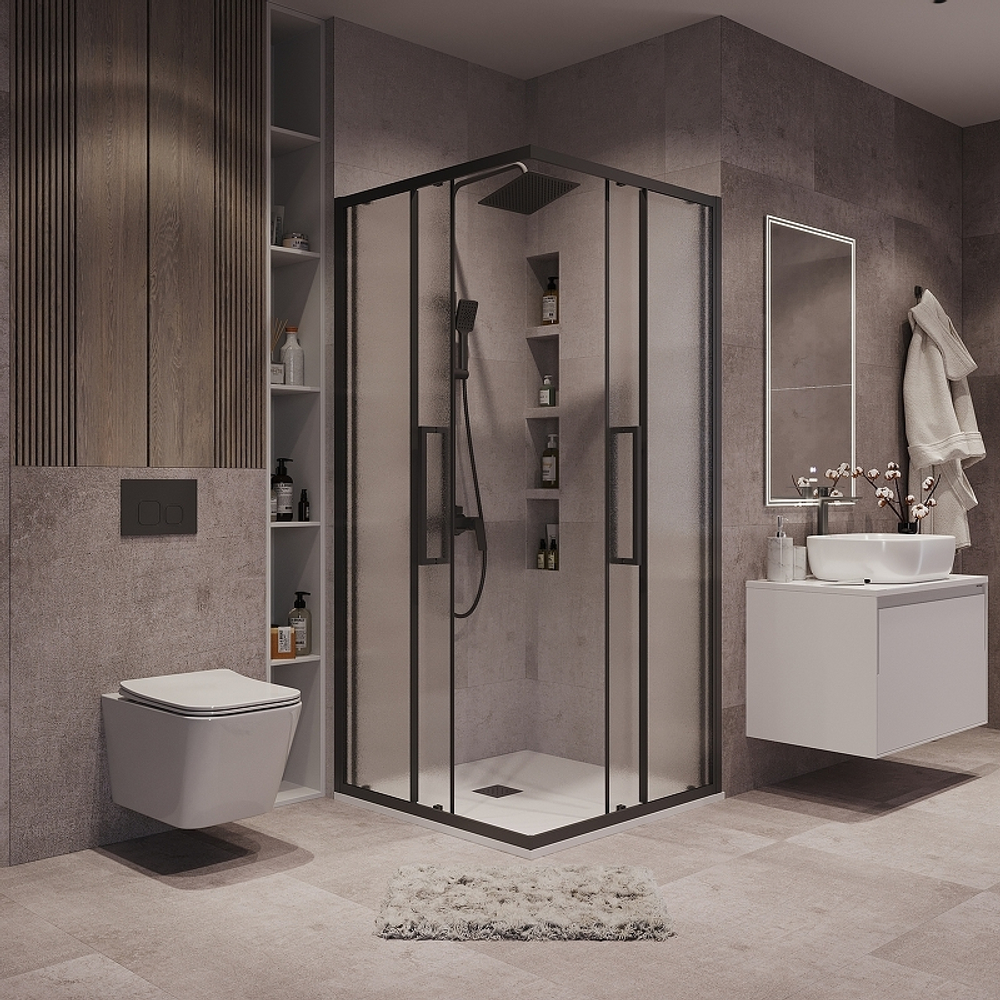 Душевой уголок Grossman Cosmo 90х90 300.K33.02.9090.21.02 профиль Черный матовый стекло шиншилла