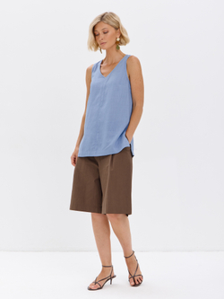 Удлиненный топ из льна с V-вырезом