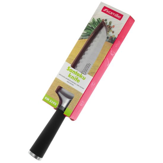 Нож кухонный "Сантоку" из нержавеющей стали Kamille КМ-5192 (лезвие 16 см, рукоятка 14,5 см)