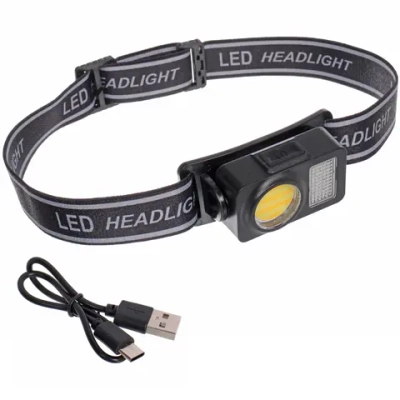 Фонарь налобный 4 режима, 2LED+COB, аккумуляторная батарея 500mAh USB YP03