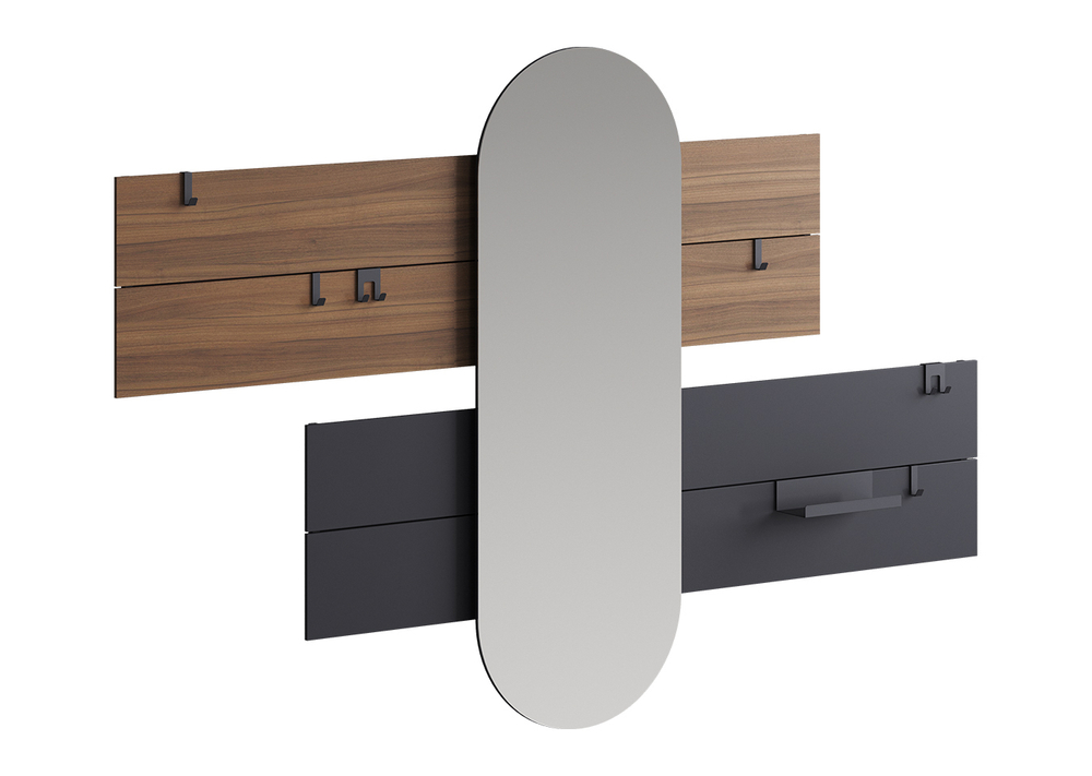 Вешалка Stripe L горизонтальная с зеркалом 60*160 см (орех, черный)