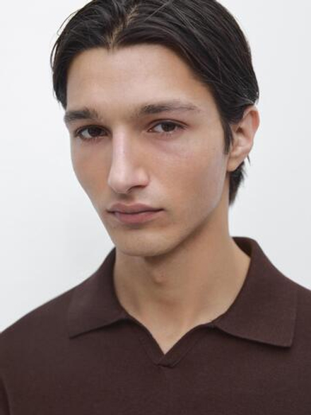 Massimo Dutti Трикотажный свитер из смесового хлопка с воротником-поло, бордо