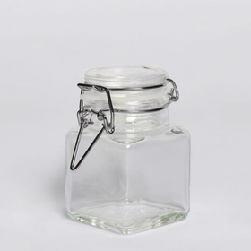 Банка для сыпучих прод. 100 мл. h=78 мм. квадр. с крышкой (для подачи) с бугельным замком