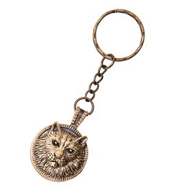 AM-3591 Брелок «Жетон Кот» (латунь, янтарь)