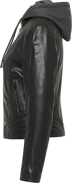 Куртка кожаная женская MUSTANG women's straight biker jacket with det. jersey hood