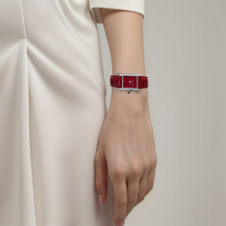 CARTIER Quartz Movement Women"s Watch Watch 22mm Red Watch Dial Stainless Steel Case Crocodile Leather Strap
