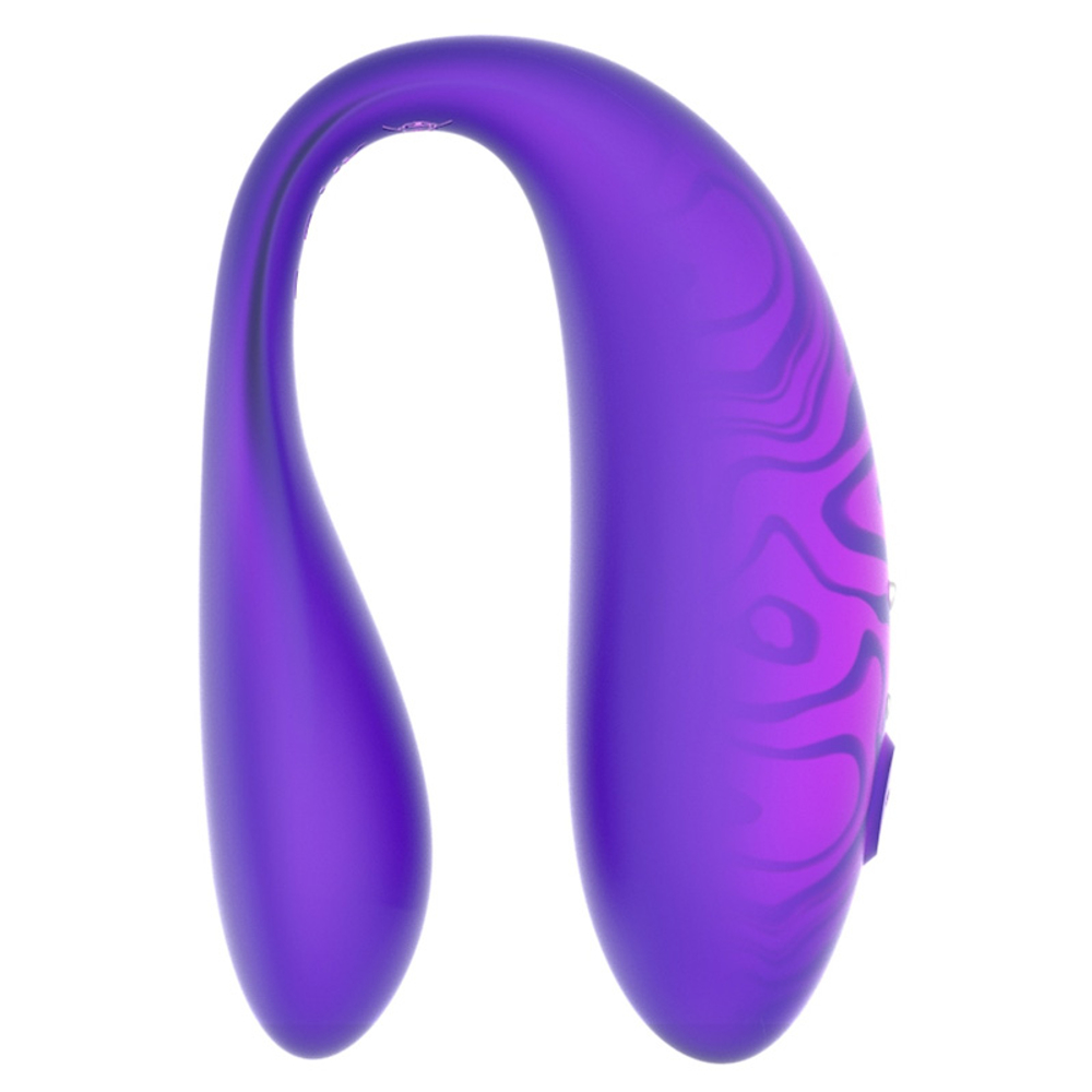 Фиолетовый вибромассажер 8см для пар с пультом ДУ и управлением через приложение Amovibe Twin+ Purple