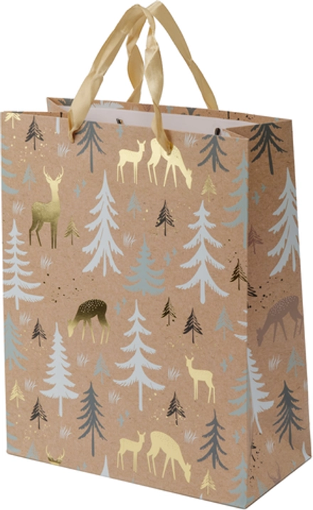Пакет бумажный новогодний Елки и Олени 26х32х12см, крафт-бумага 200г, SYLPDA-4324056