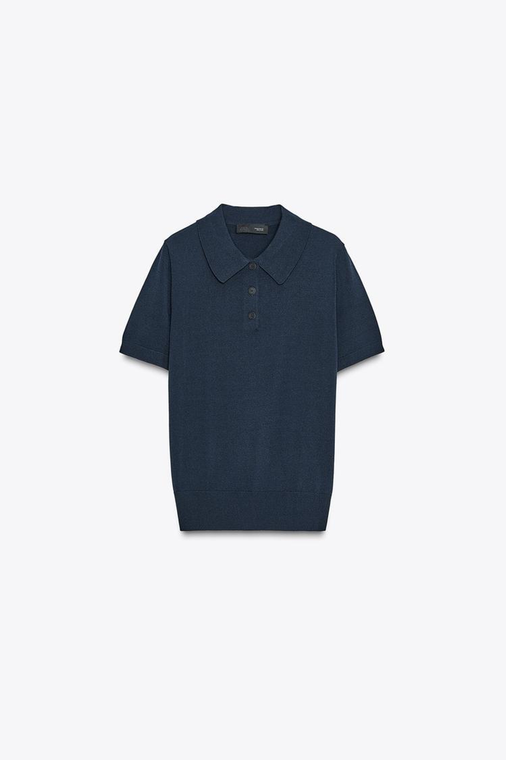 ZARA ТРИКОТАЖНЫЙ ТОП-ПОЛО С КОРОТКИМИ РУКАВАМИ, МОРСКОЙ СИНИЙ