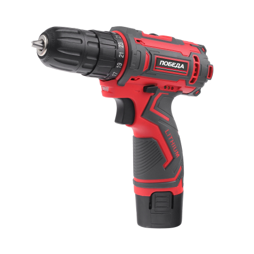 Дрель-шуруповерт аккумуляторная ПОБЕДА ДА-12П/2 Ли, 1 АКБ, 12В, 2,0 Ah, 25Hm, 2 скорости, кейс, комплект свёрл и бит