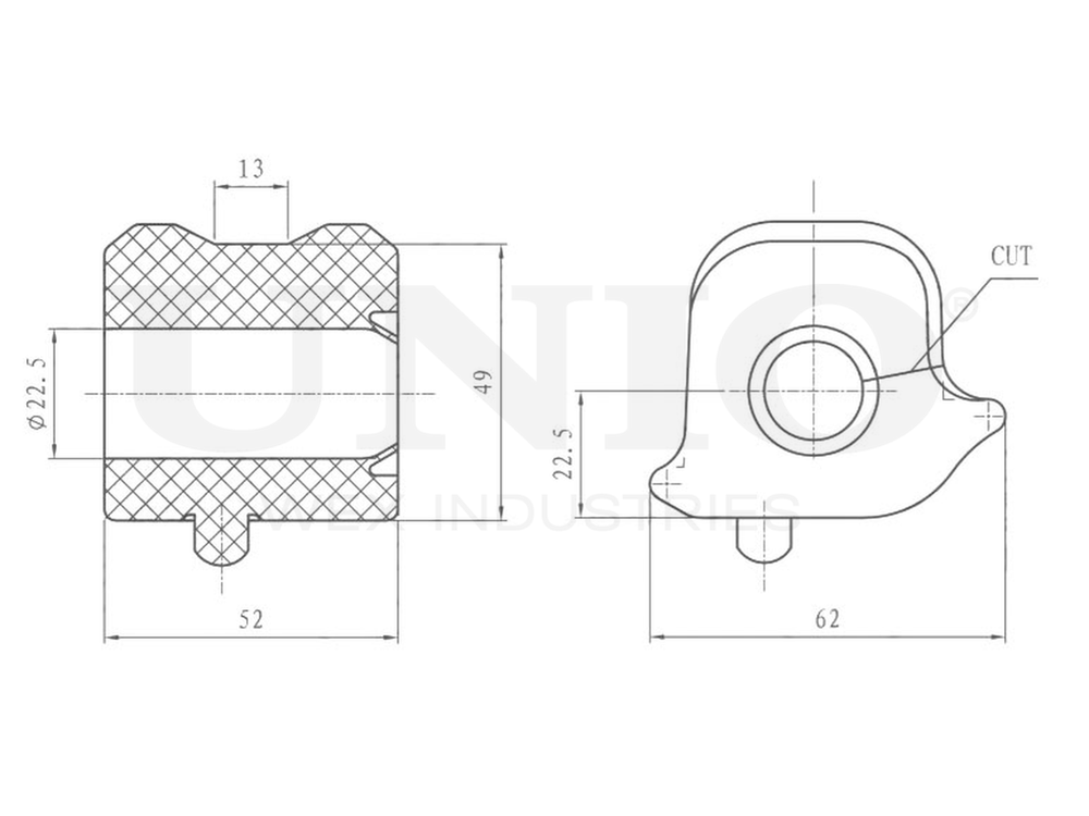 Втулка правая переднего стабилизатора UNIO RMP-10138