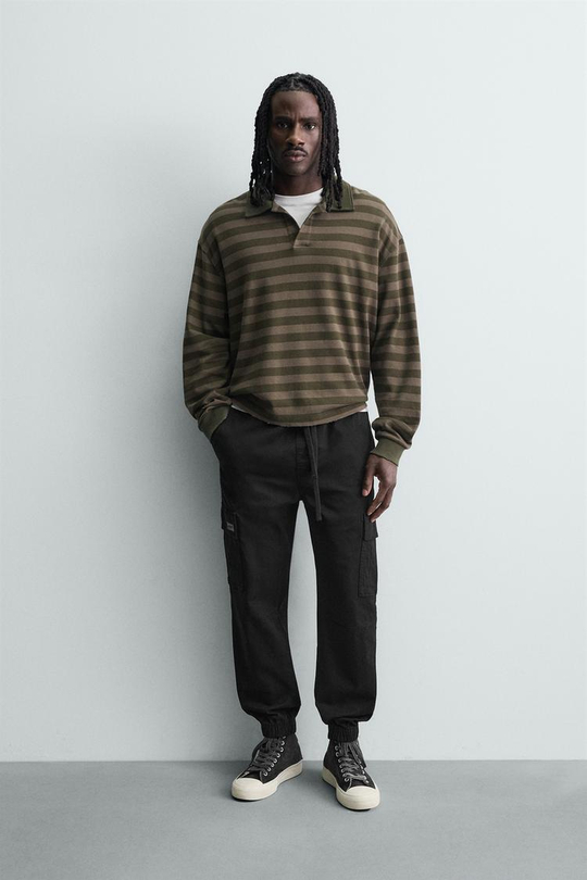 ZARA БРЮКИ КАРГО SLIM FIT, ЧЕРНЫЙ