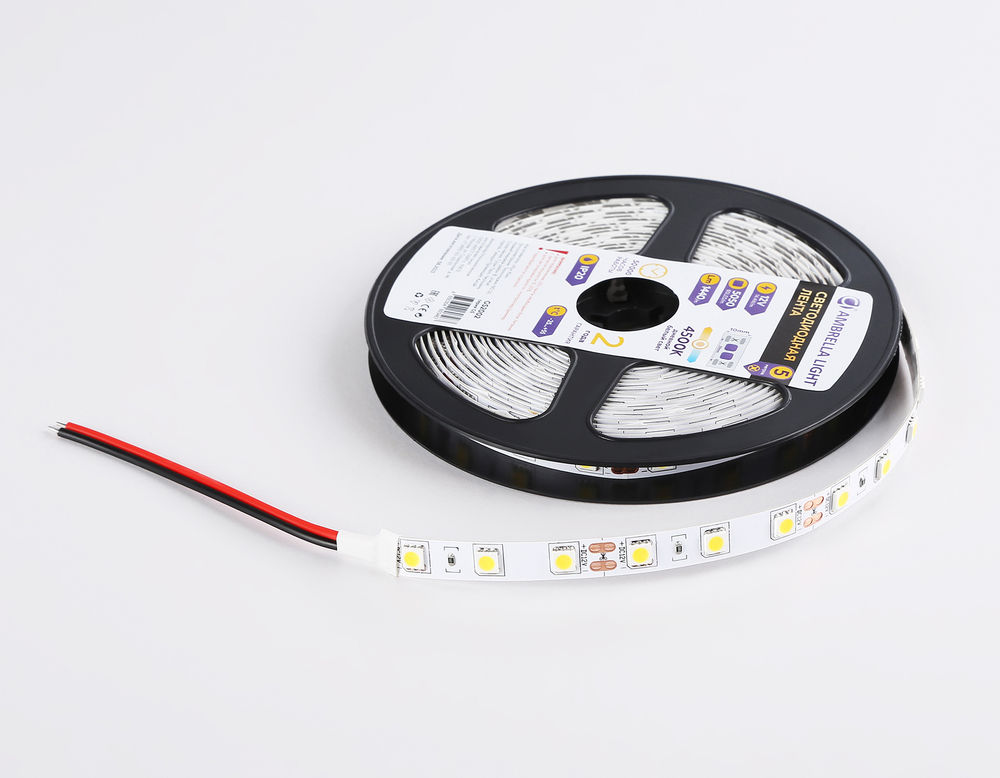 Светодиодная лента GS2002 5050 60Led/ 14.4W m/ 12V IP20 4500K/ 5000*10*1.87mm/ кратность резки 50mm (2 конт.)