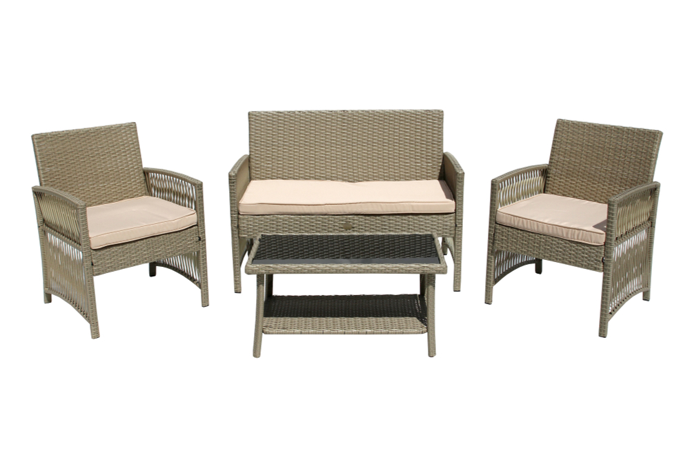 Набор мебели Garden Story Лондон 1 уп. (стол+2кресла+диван ротанг серо-бежевый, подушки бежевые)