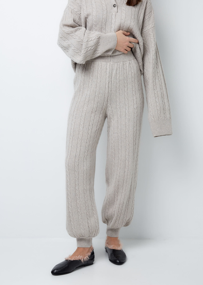 Брюки из смесового кашемира серо-бежевый