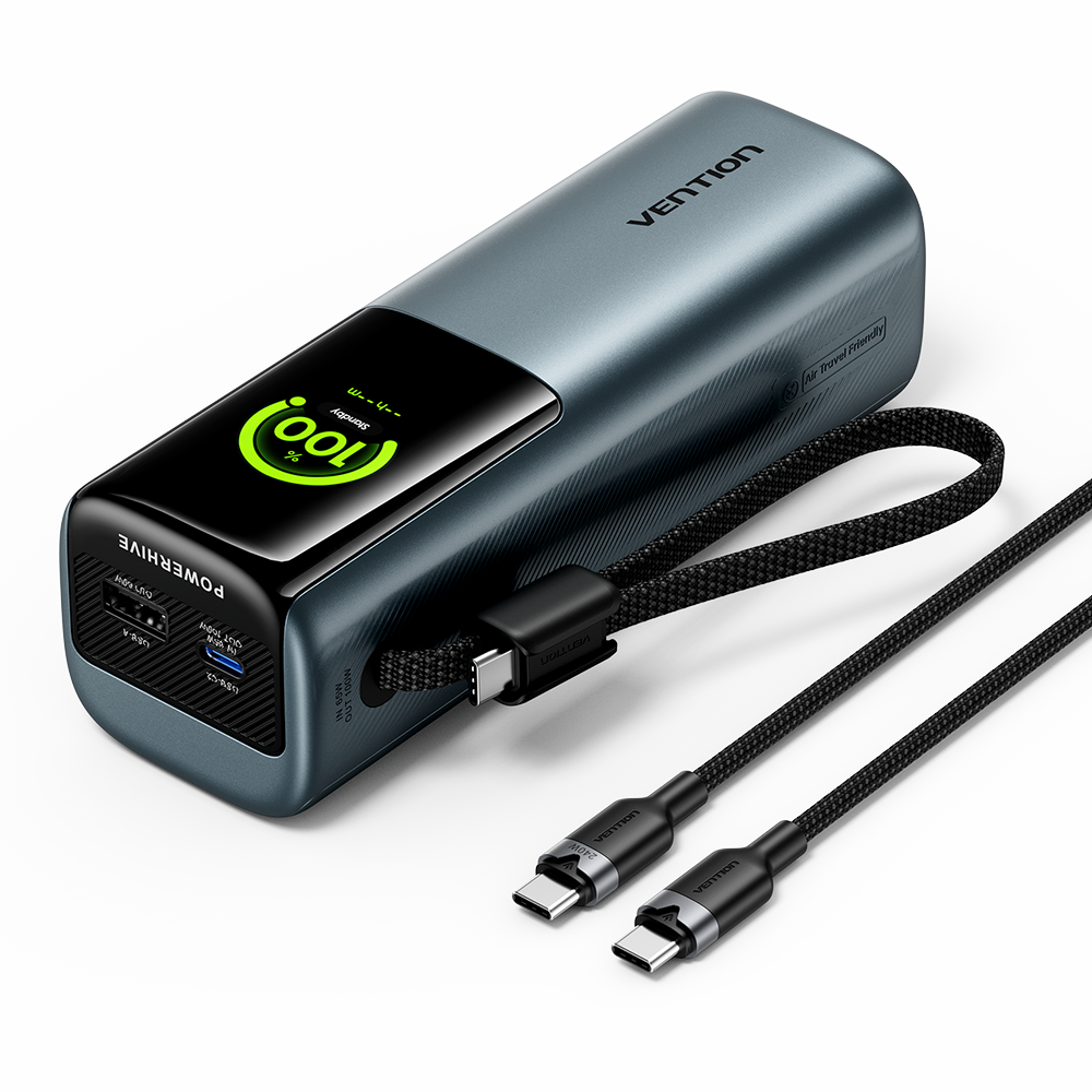 20000mAh Power Bank (USB-C + USB-C/USB-C/USB-A) 165W Gray TFT Display Type