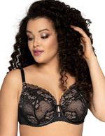 Эффектный бюстгальтер plus size с кружевной чашкой на косточке (Размер: 80J) (Цвет: красный)