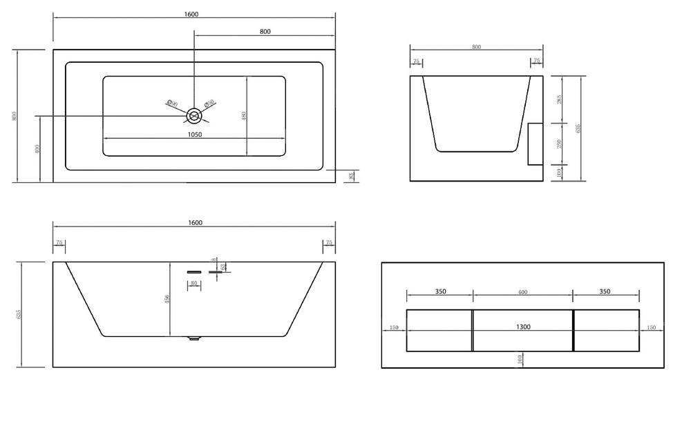 Акриловая ванна ABBER AB9339-1.6