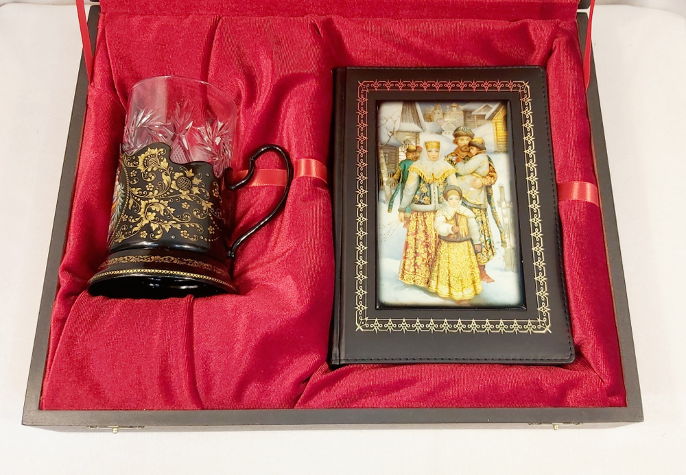 Чайный набор с ежедневником "По щучьему веленью" (Ручная роспись Палех)