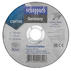 Круг отрезной по металлу 125х1.0.х22,2мм-50шт Scheppach Sch-CW705[50шт к-т]