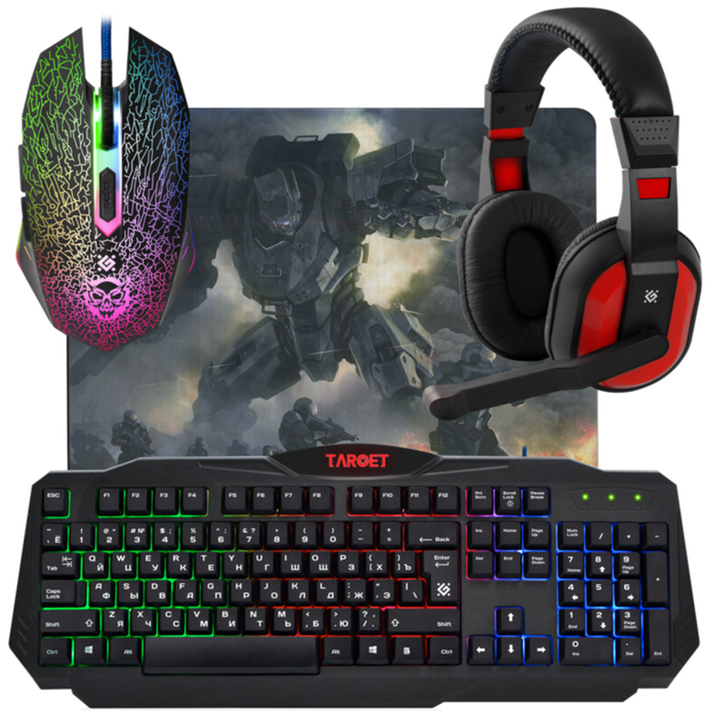Игровой набор Defender Target MKP-350 мышь+клавиатура+гарнитура+ковер