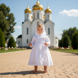 Крестильный набор «Кружева» для девочки (платье-халатик с косыночкой)