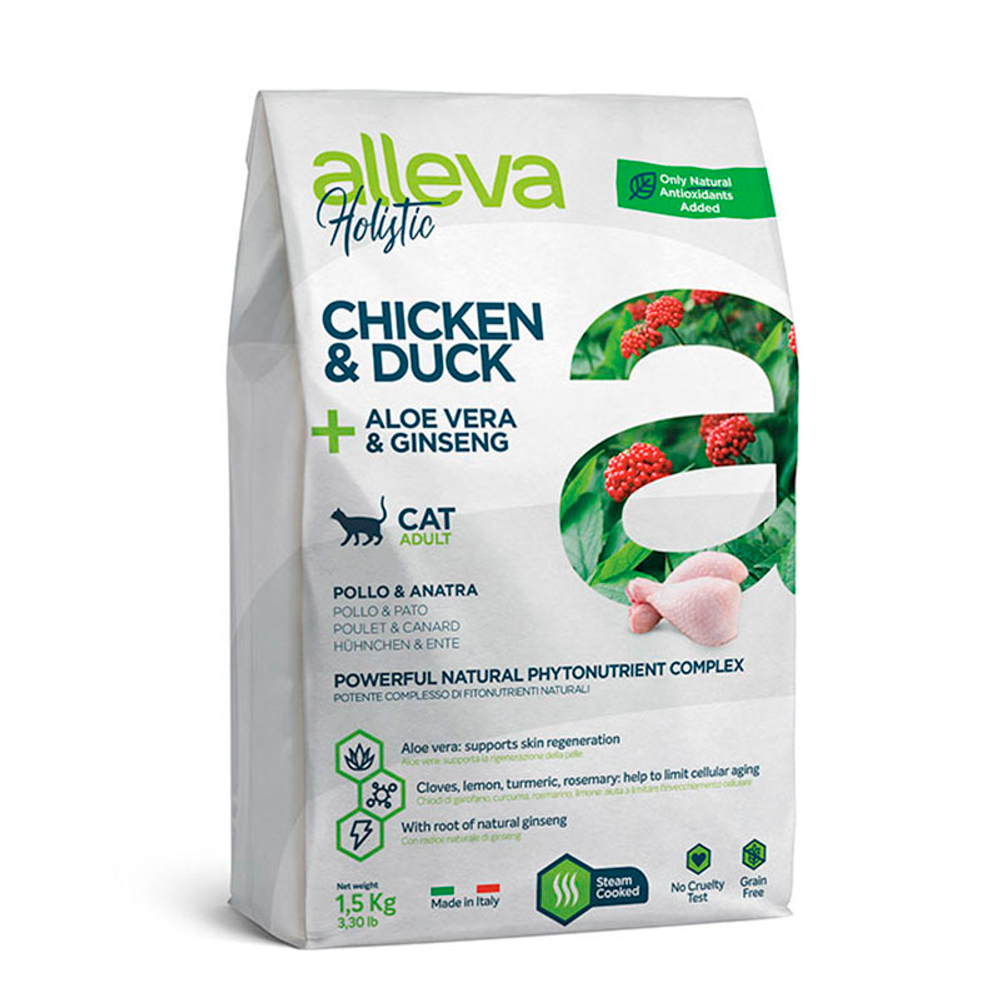 Беззерновой корм Alleva Holistic, для котят, курица/утка/алоэ/женьшень, 1.5 кг